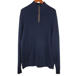 Brooks Brothers 346 Sweater Mens XXL Navy Ribbed Knit Cotton 1/4 Zip Pullover